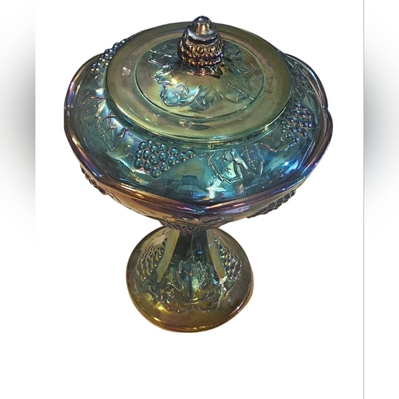 Indiana CoCarnival Glass Compote/Candy Dish Perfect Cond Harvest Grape Iridecent - Picture 6 of 9